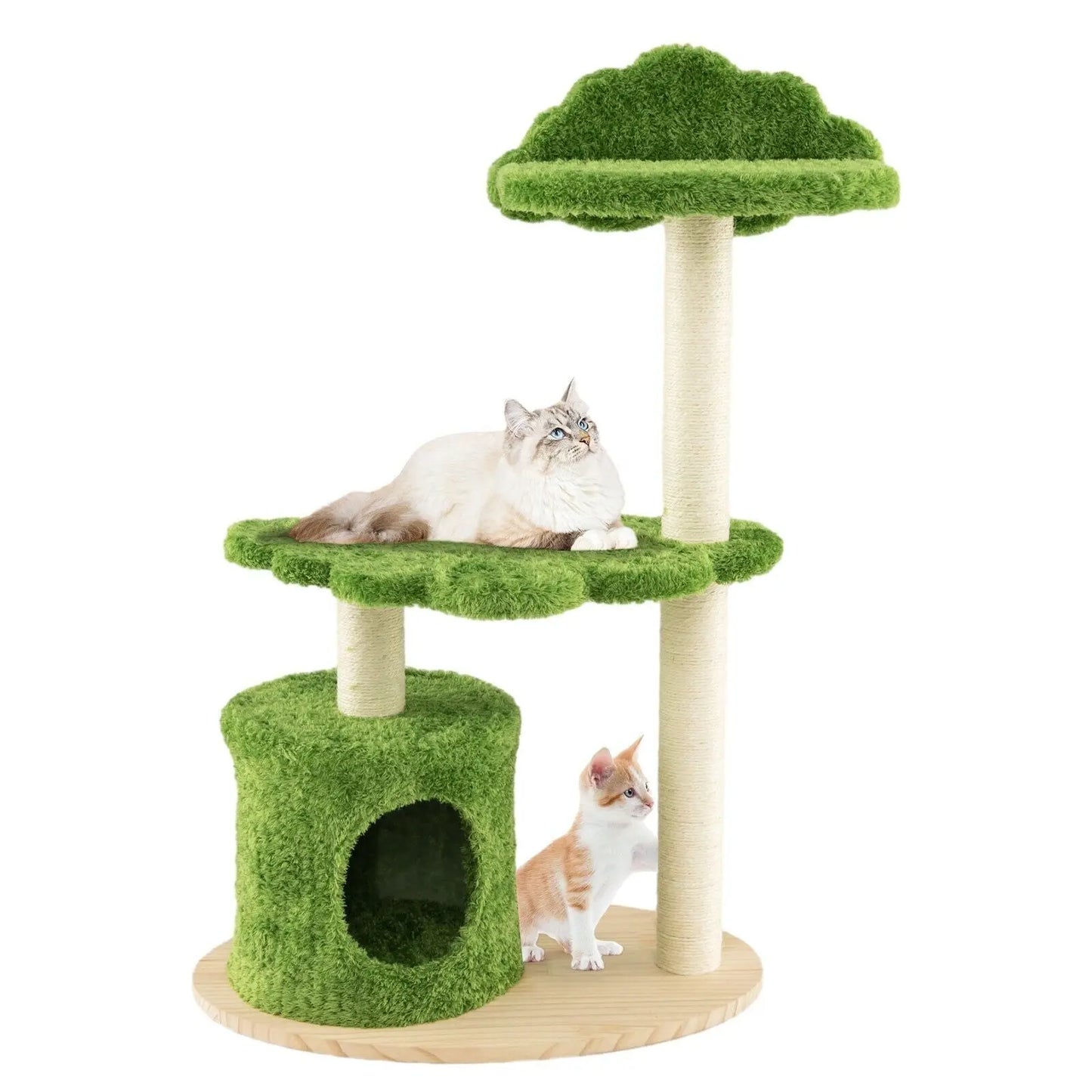 Wooden Cat Tree 97Cm Tall Cat Climbing Stand 3-Layer Cat Activity Center