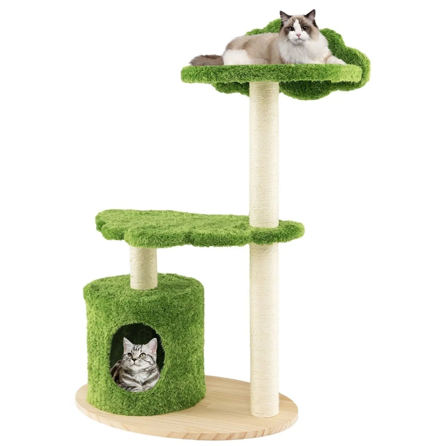 Wooden Cat Tree 97Cm Tall Cat Climbing Stand 3-Layer Cat Activity Center