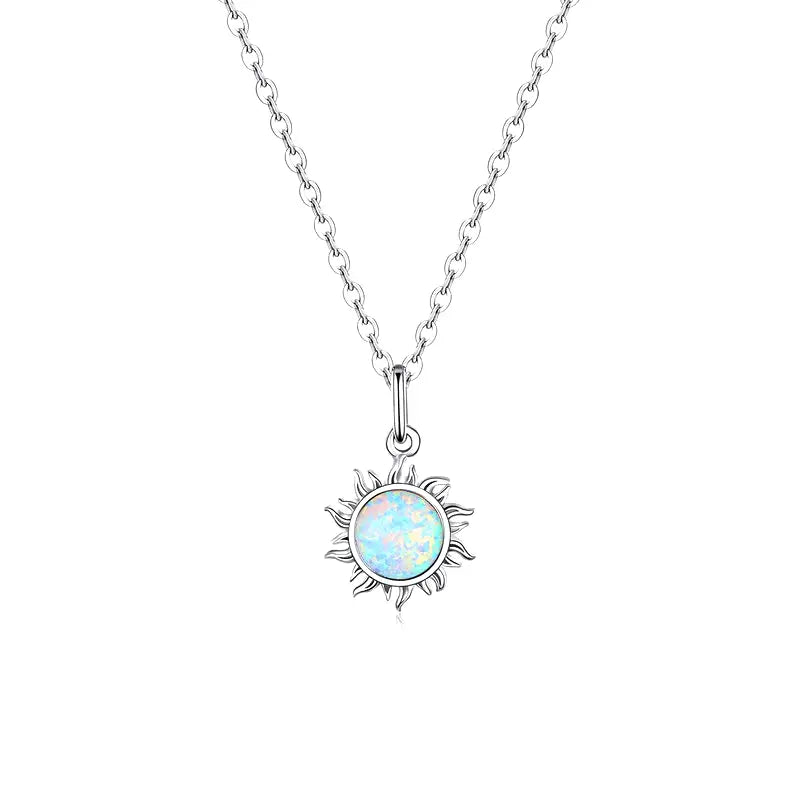925 Sterling Silver White Opal Sun Pendant Necklace Apollo Chain Necklaces for Women Birthday Gift Jewelry