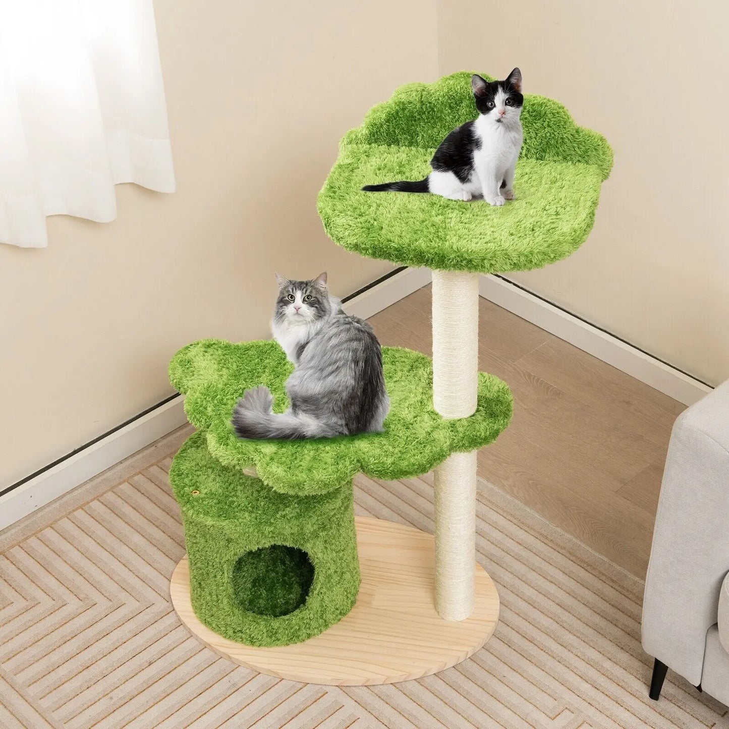 Wooden Cat Tree 97Cm Tall Cat Climbing Stand 3-Layer Cat Activity Center