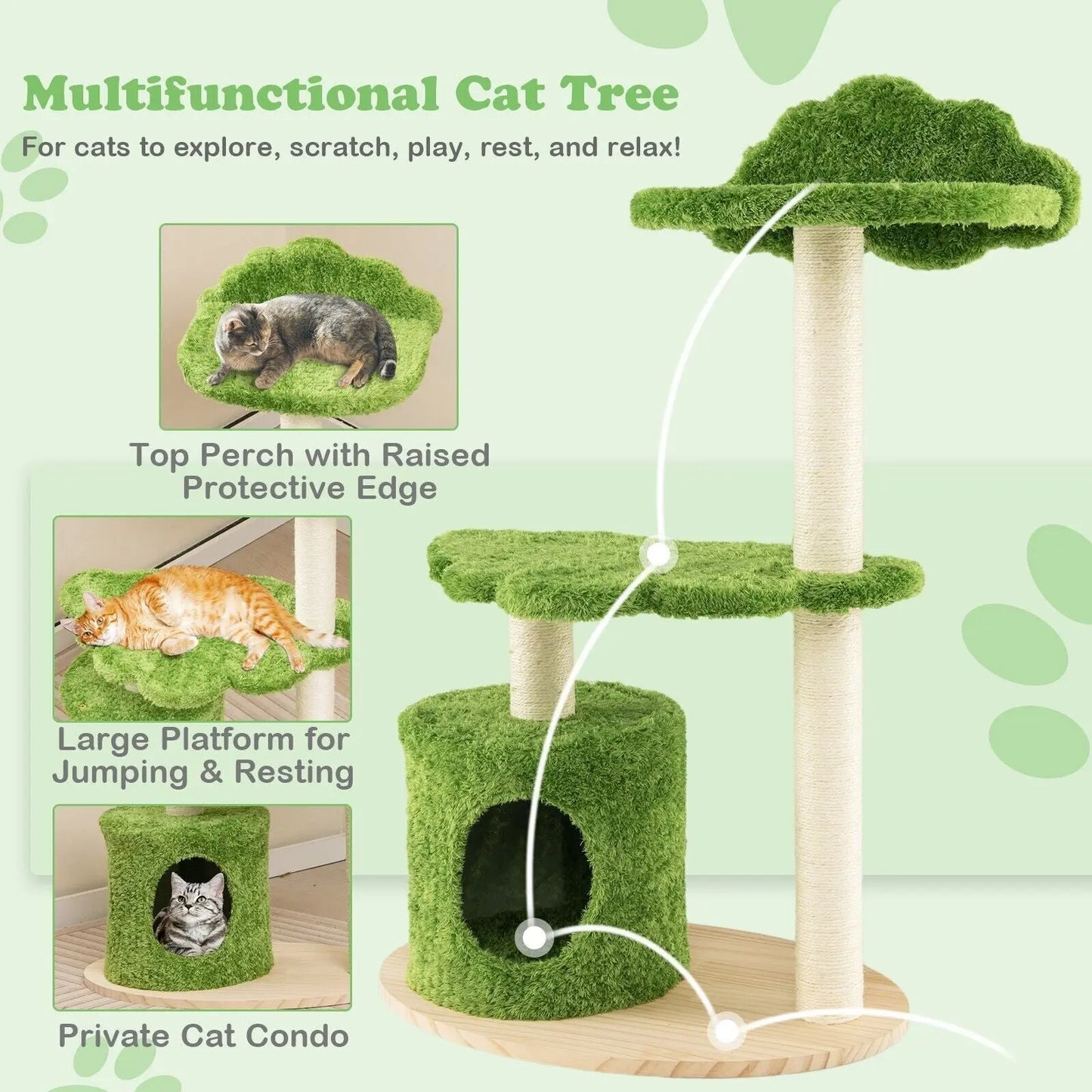 Wooden Cat Tree 97Cm Tall Cat Climbing Stand 3-Layer Cat Activity Center