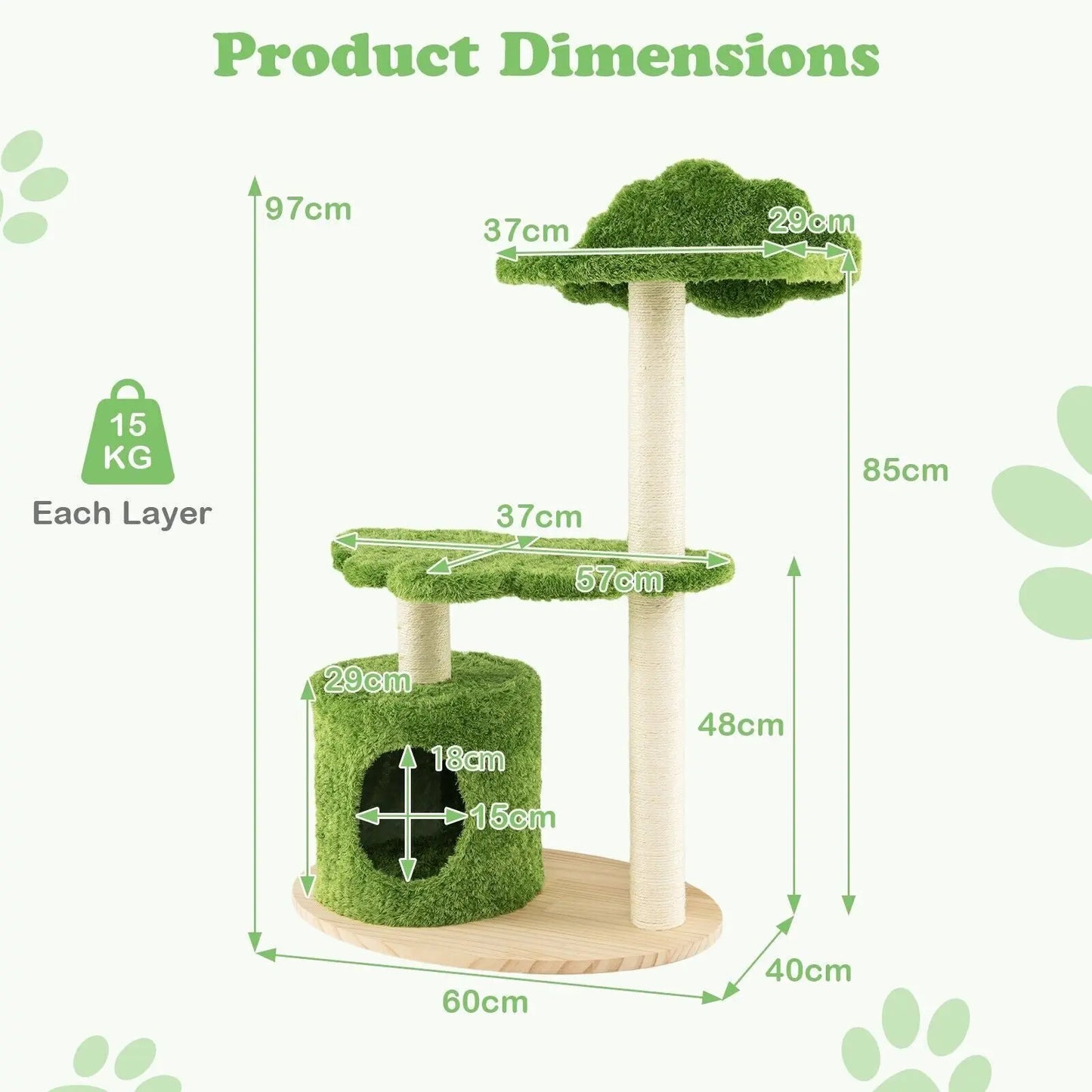 Wooden Cat Tree 97Cm Tall Cat Climbing Stand 3-Layer Cat Activity Center
