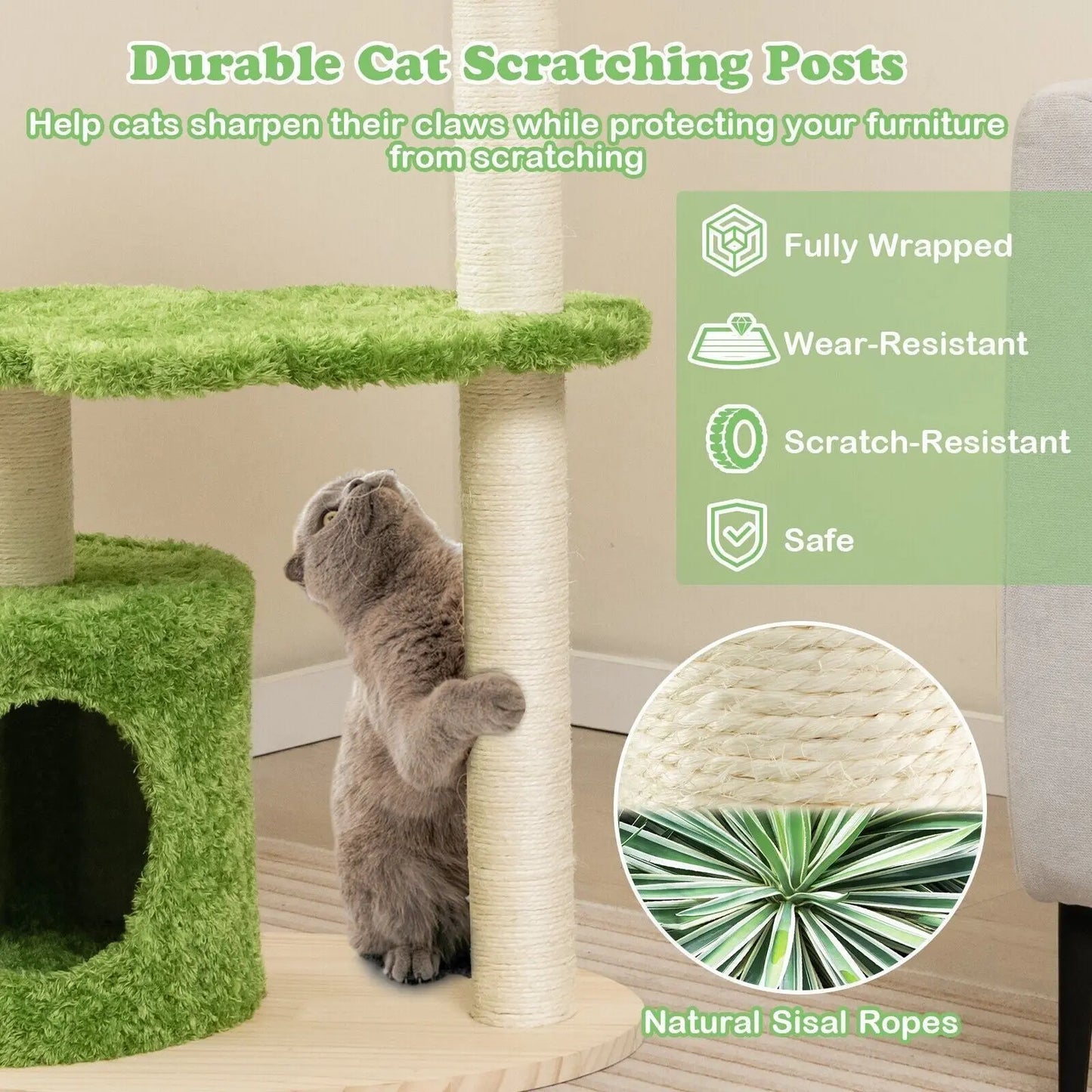 Wooden Cat Tree 97Cm Tall Cat Climbing Stand 3-Layer Cat Activity Center
