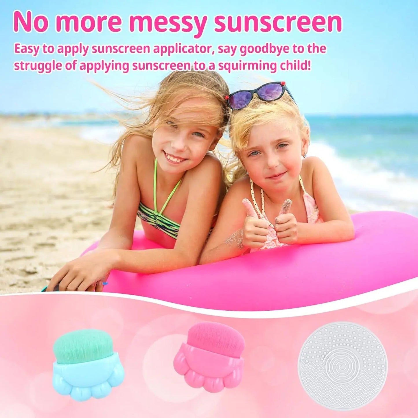 2Pcs Sunscreen Applicator, Solar Sunblock Buddy Brush with Protective Case Portable Sun Lotion Applicator Soft Bristle Foundation Sun Cream Brush Set with Brush Cleaning Pad for Kids Children Travel