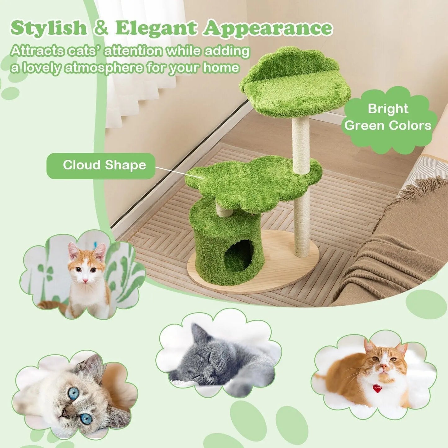 Wooden Cat Tree 97Cm Tall Cat Climbing Stand 3-Layer Cat Activity Center