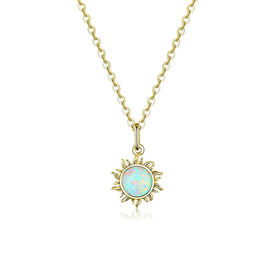 925 Sterling Silver White Opal Sun Pendant Necklace Apollo Chain Necklaces for Women Birthday Gift Jewelry