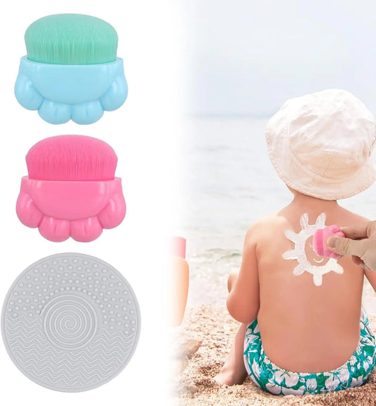 2Pcs Sunscreen Applicator, Solar Sunblock Buddy Brush with Protective Case Portable Sun Lotion Applicator Soft Bristle Foundation Sun Cream Brush Set with Brush Cleaning Pad for Kids Children Travel